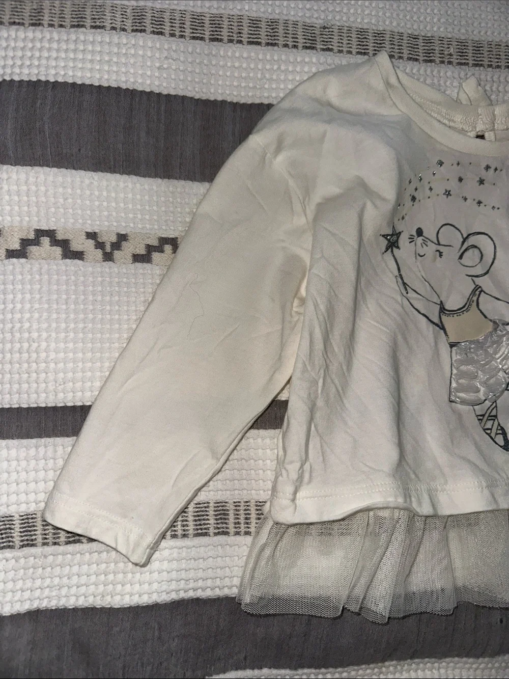 Carter's Cream Long Sleeve Top with Mouse and Tulle Hem